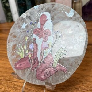 Woman Painting On An Agate Crystal Slice